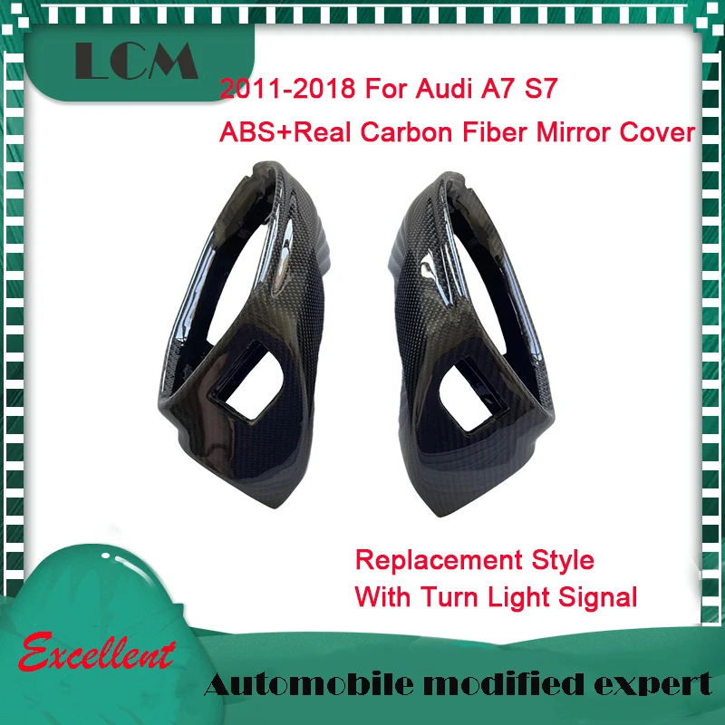 For Audi 11-18 A7 13-18 S7 ABS+Carbon Fiber Side Housing Mirror Cover Replacement Type With/Without Blind Spot Assist Hole