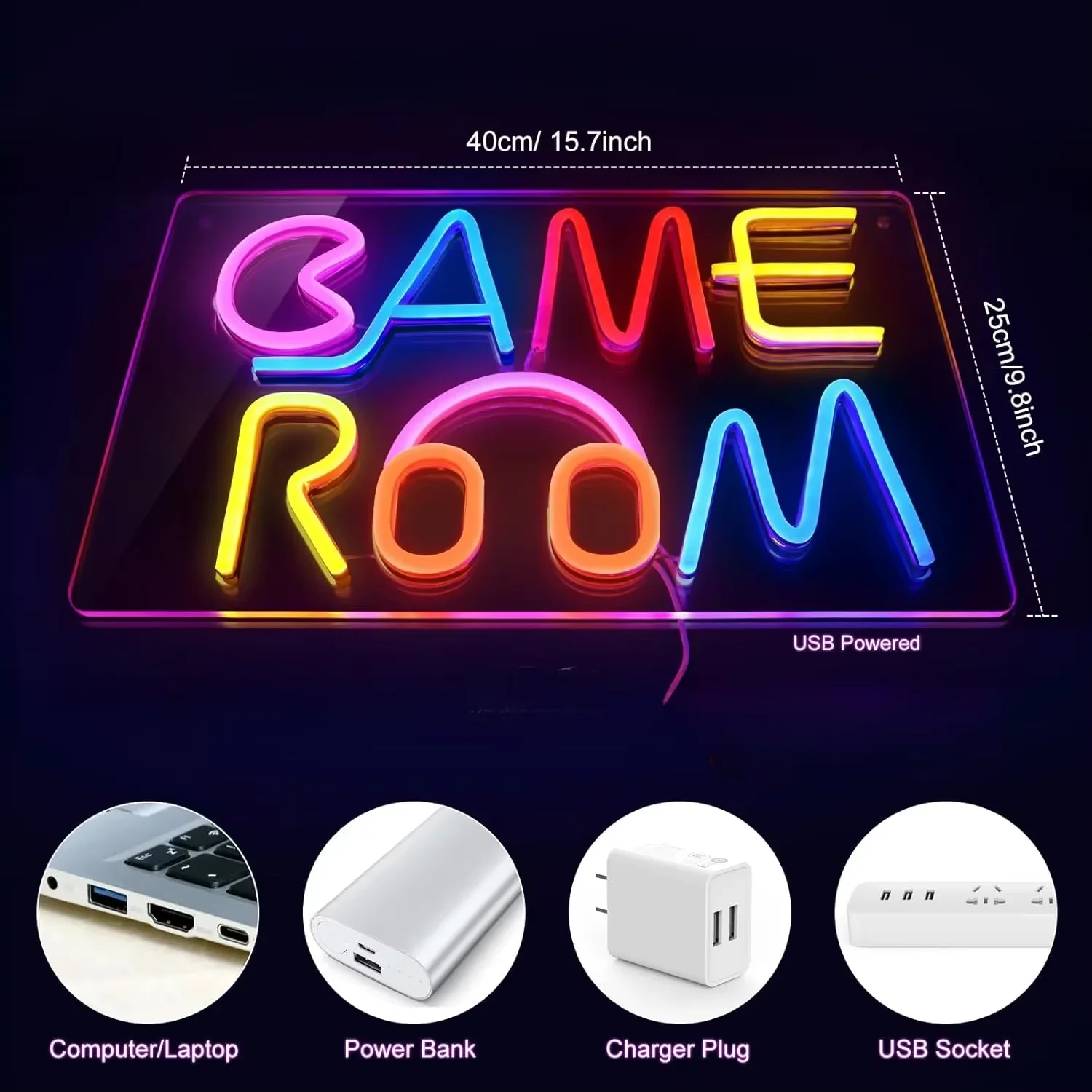 Game Room Neon Sign USB Dimmable LED Neon Lights Signs Tiktok Night Light Gift for Bedroom Studio Gaming Room Bar Wall Decor