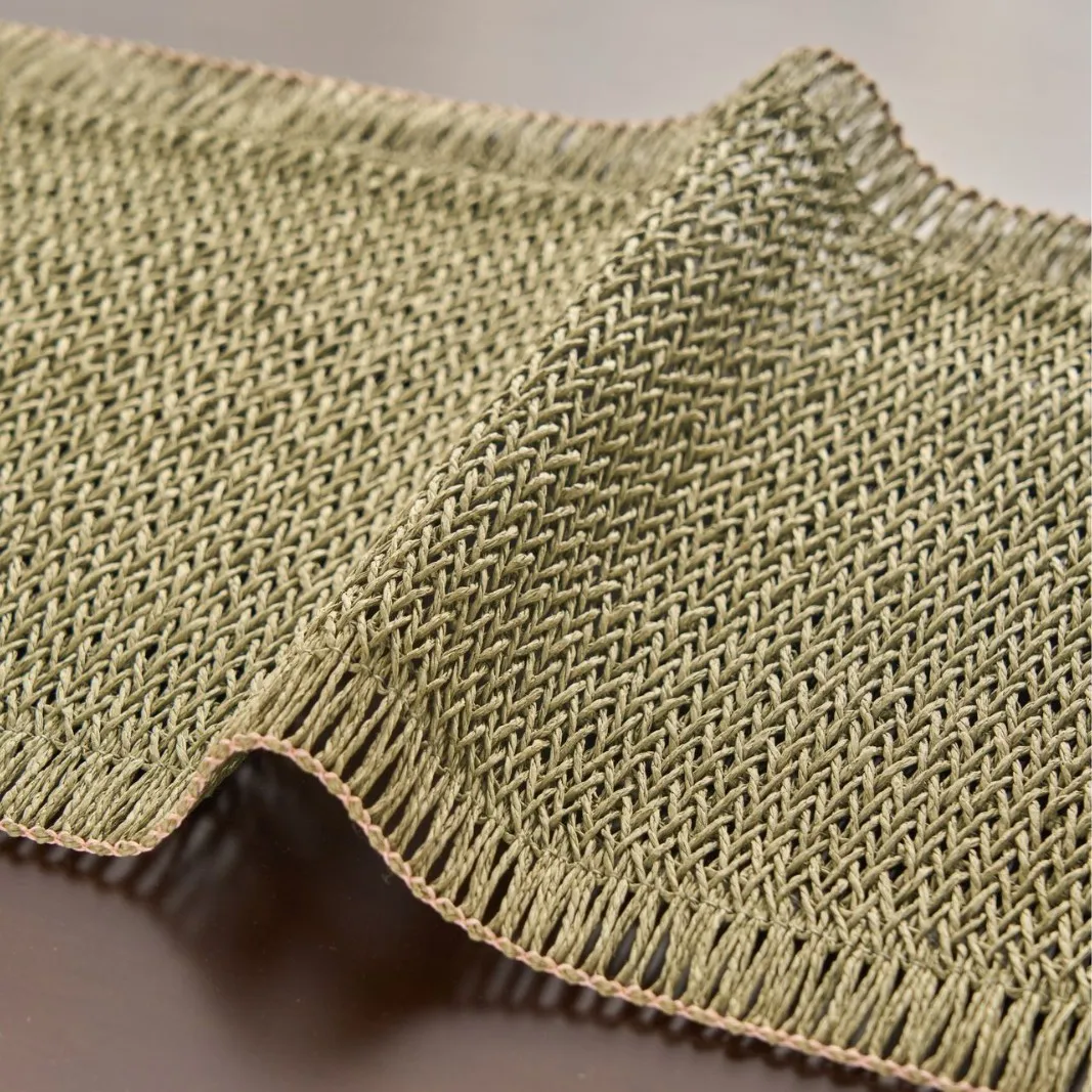 American Country Green Woven Table Runner Natural Leaf Pattern Decorative Long Strip Cover for Coffee Table TV Stand Tea Table