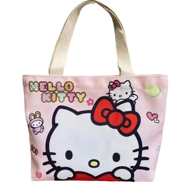 Sanrio Canvas Bag Cartoon Kate Cat Przenośna torba na ramię Japońska lekka i duża pojemność Torba na zakupy Torba podróżna Prezent Zabawka