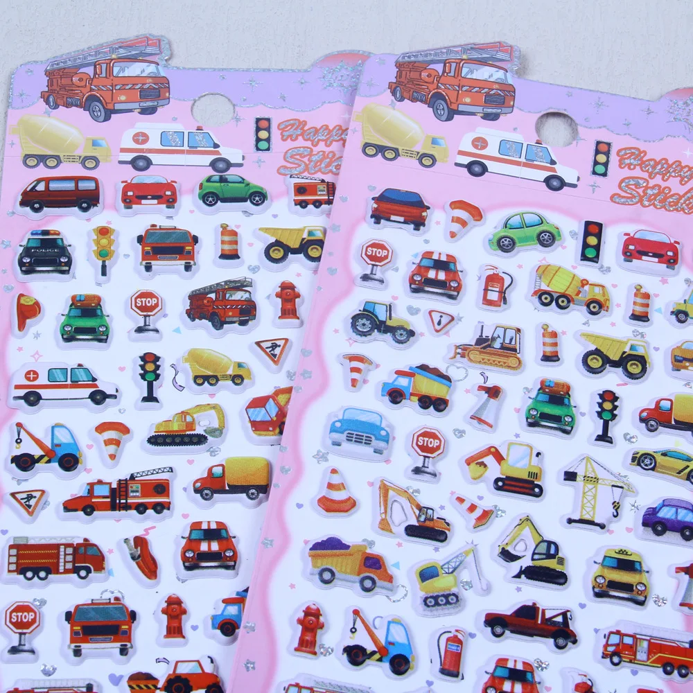 Cartoon Transport Vehicle Car 3D Puffy Foam Bubble Stickers, 3D Paste Decals, Students Gift Stickers Kawaii Journal Supplies