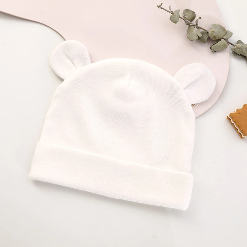 

2pcs Autumn Winter Baby Hat Comfortable Solid Color Hats Cute Ear Shape Cotton Cap Newborn Bonnet Infant Cap Baby Items