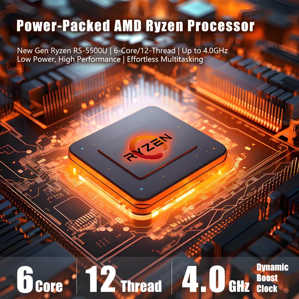 Mini PC AMD Ryzen5 5500U DDR4 16GB RAM 512GB ROM NVME SSD WiFi6E BT5.3 Desktop Computer Windows 11 Pro Mini Pc Work computador