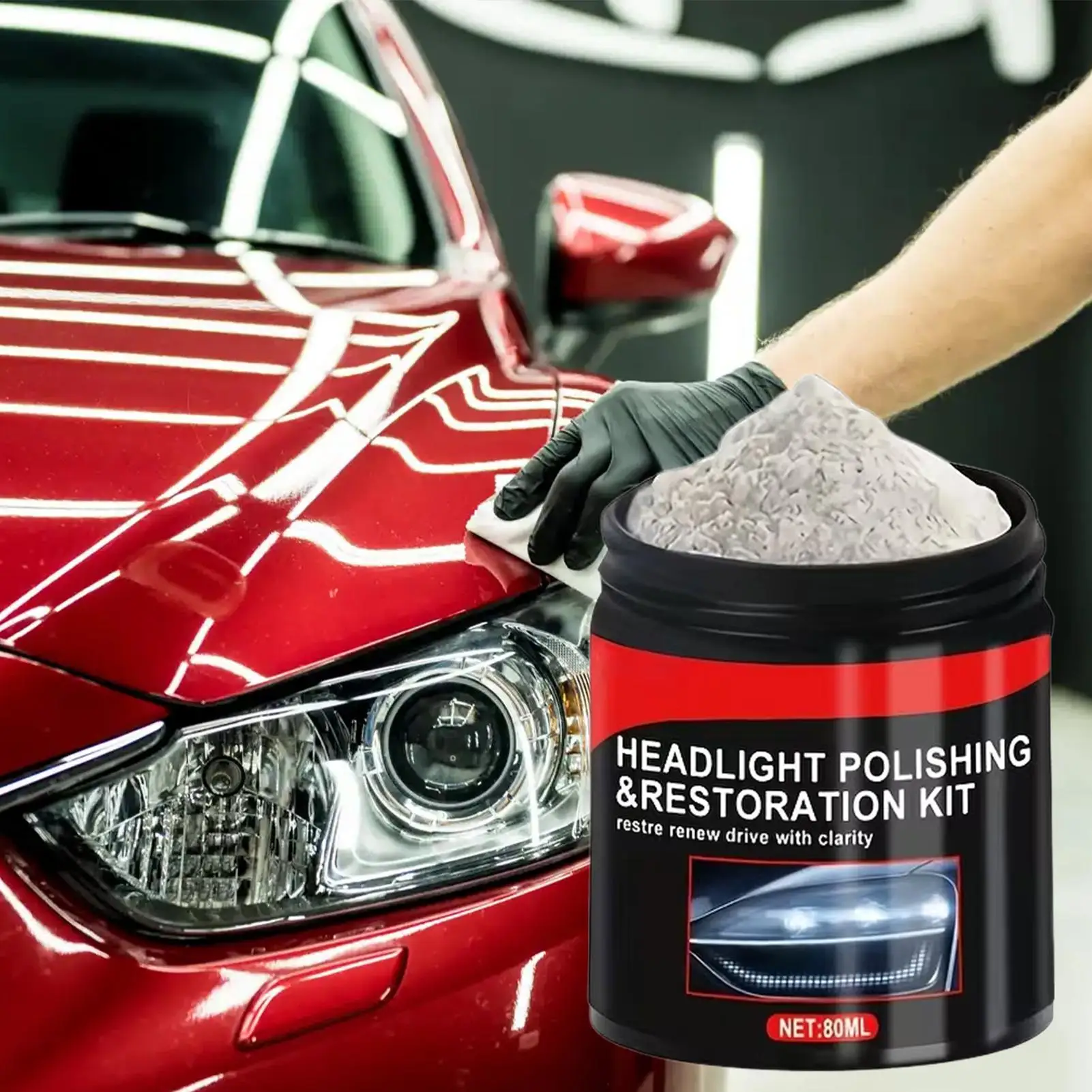 80ml Multifunctional Glass Scratch Removal Polishing Powder Headlight Restoration Kit for Car Vehicles Automotive Truck SUV