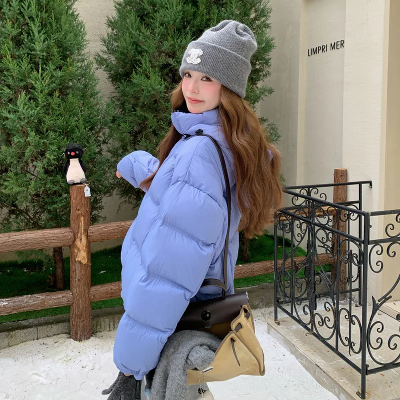 2025 شتاء جديد مقنعين أسفل سترة المرأة نمط قصير موضة عادية فضفاض وسميك الخبز الدافئ 90 الأبيض بطة أسفل معطف #2