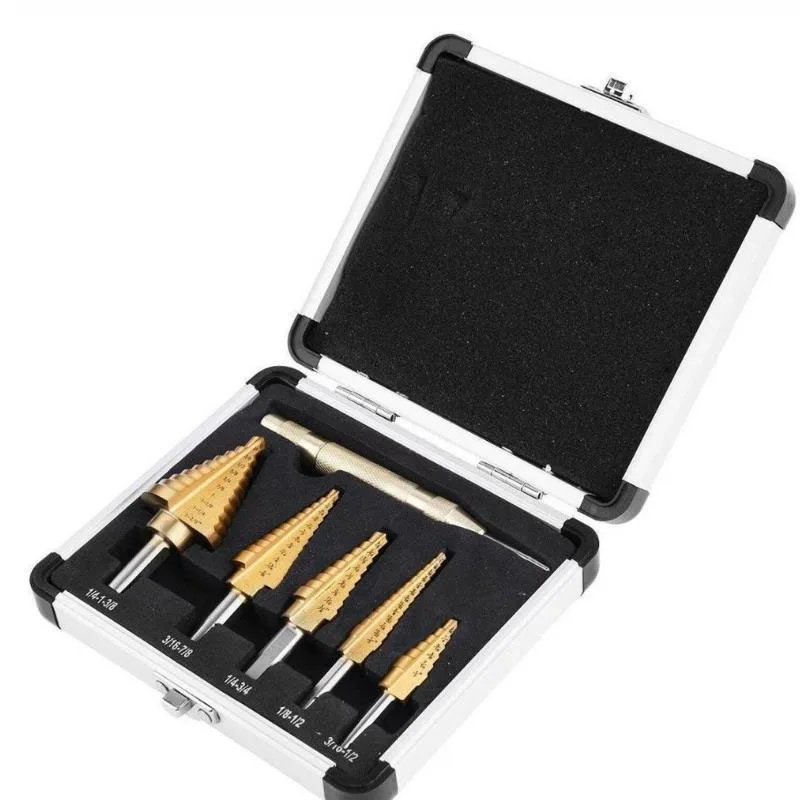 5/6 Pcs Step Drill Bit Titanium Milling Cutter & Automatic Center Punch Saw Drill Bit Set for Woodworking Metal Core Hole Opener