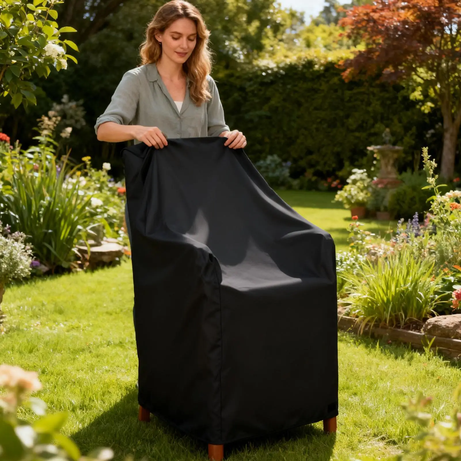 Garden Chair Cover Heavy Duty Waterproof Adjustable Outside Furniture Protection Deck Porch Chair Cover For Balcony Lawn