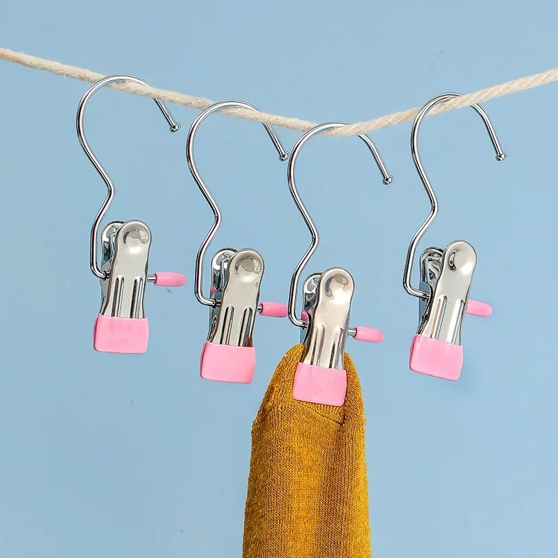 10pcs Multi Functional Stainless Steel Pants Clip Skirt Clip Socks Hooks Seamless Clothesline Hat Drying Clip