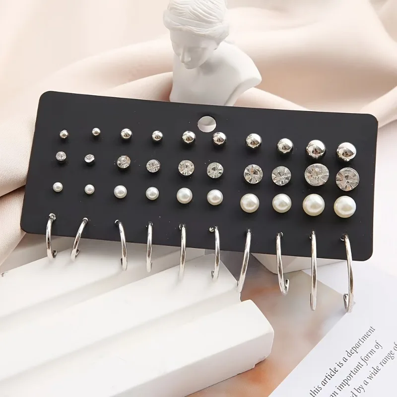 20 Pairs of Fashionable Pearl Zircon Simple Gold and Silver Dual Color Women\'s Earring Set Suitable for Daily Wear Jewelry Gifts