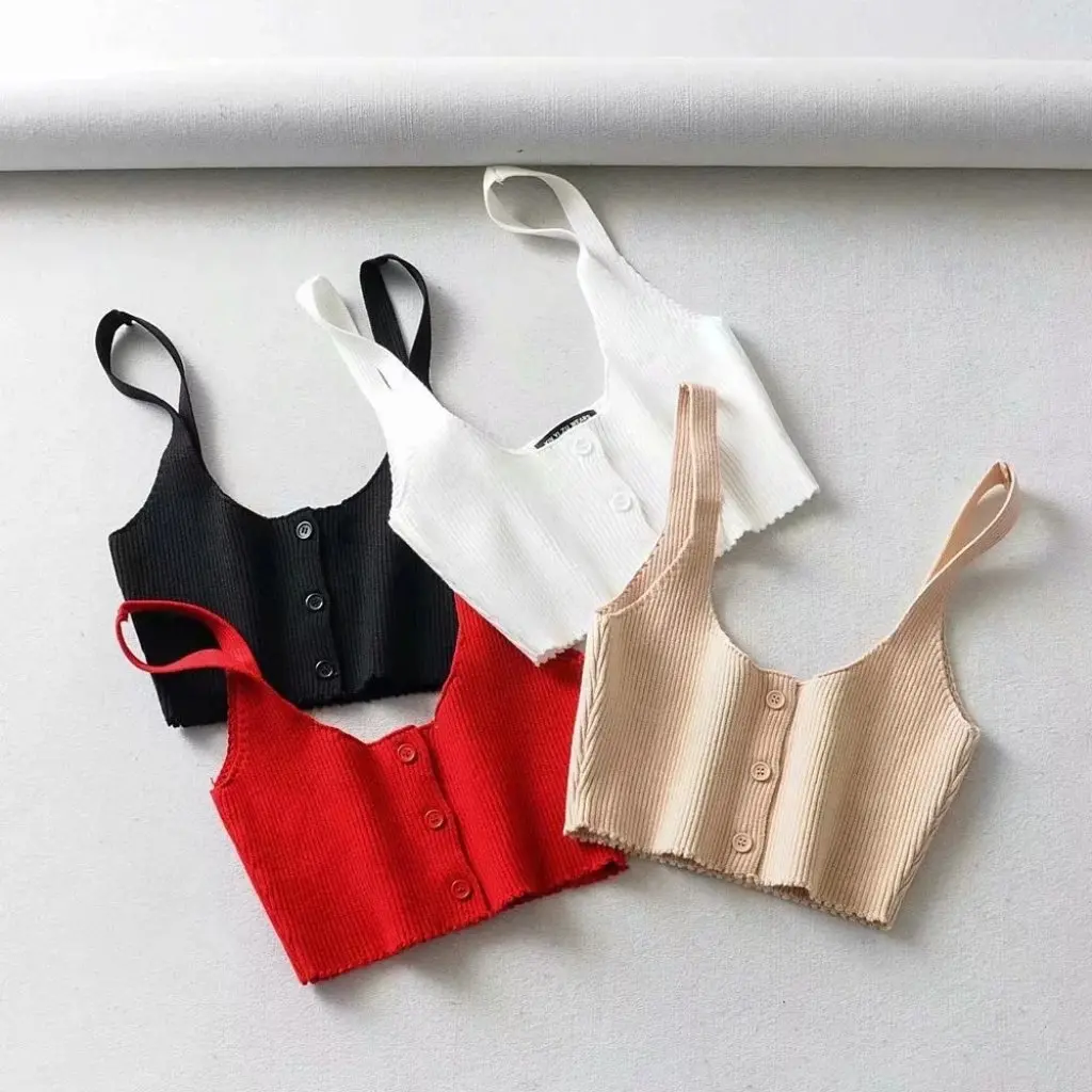 

Women's Ultra-Short Single-Breasted Slim-Fit Knitted Vest Backless Base Tank Top for Spring And Summer Wholesale