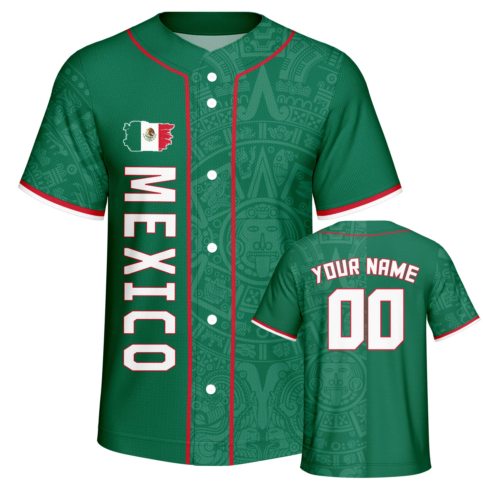 Personalized Mexico Baseball Jersey for Men Custom Name Number Baseball Shirt Button Down Team Jersey