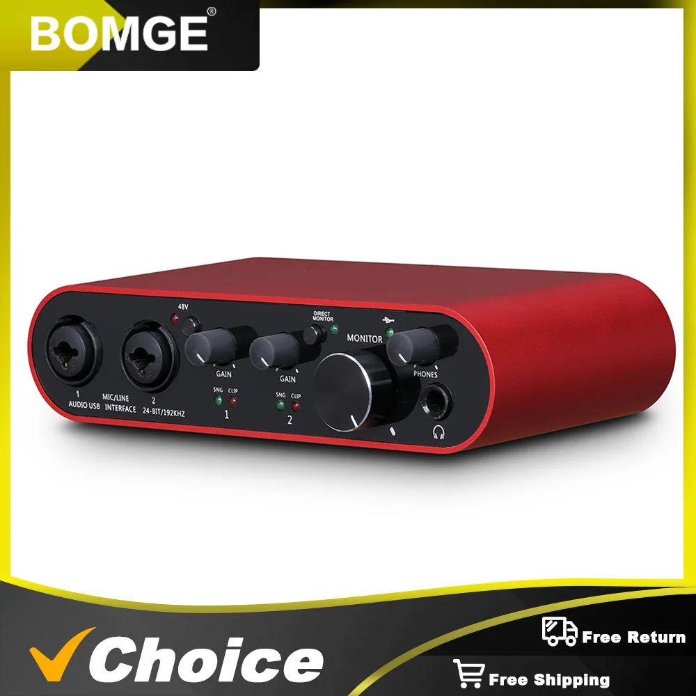Audio Interface BOMGE BMG-22S 24-bit/192kHz Professional Sound Card And dual channel Amplifier Are Used For Live Recording