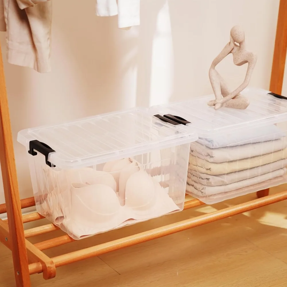 

22 QT Clear Plastic Storage Bins with Lids Stackable Nestable for Home Garage Kitchen Organization 2 Packs