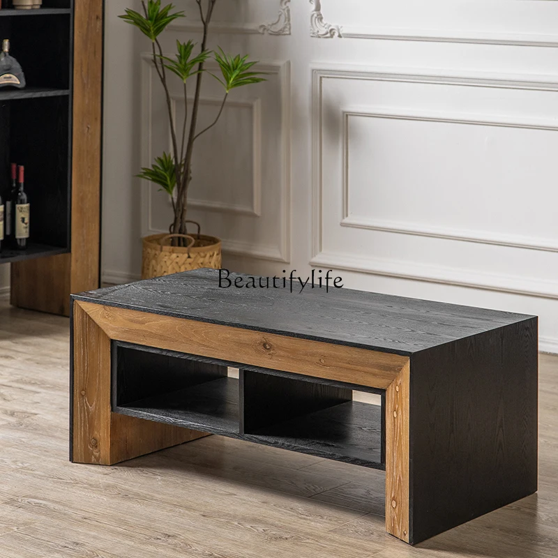 

01American wabi-sabi retro old rectangular coffee table designer home living room tea table B & B