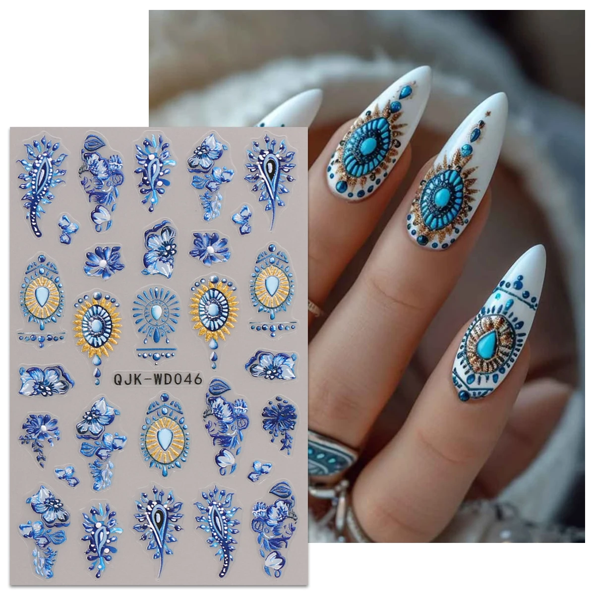 2 uds pegatinas de decoración de uñas en relieve con patrón bohemio, calcomanías artísticas para decoración de uñas, fácil de aplicar, bricolaje, regalo, maquillaje de fiesta