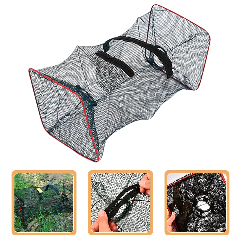 

1pc Portable Foldable Nylon Fishing Trap Net Reusable Lobster Crab Shrimp Catching Bait Cage Efficient Collapsible Design For
