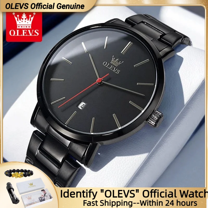 

OLEVS Эксклюзивные мужские часы с автоматической датой, черные водонепроницаемые светящиеся кварцевые часы из нержавеющей стали для мужчин