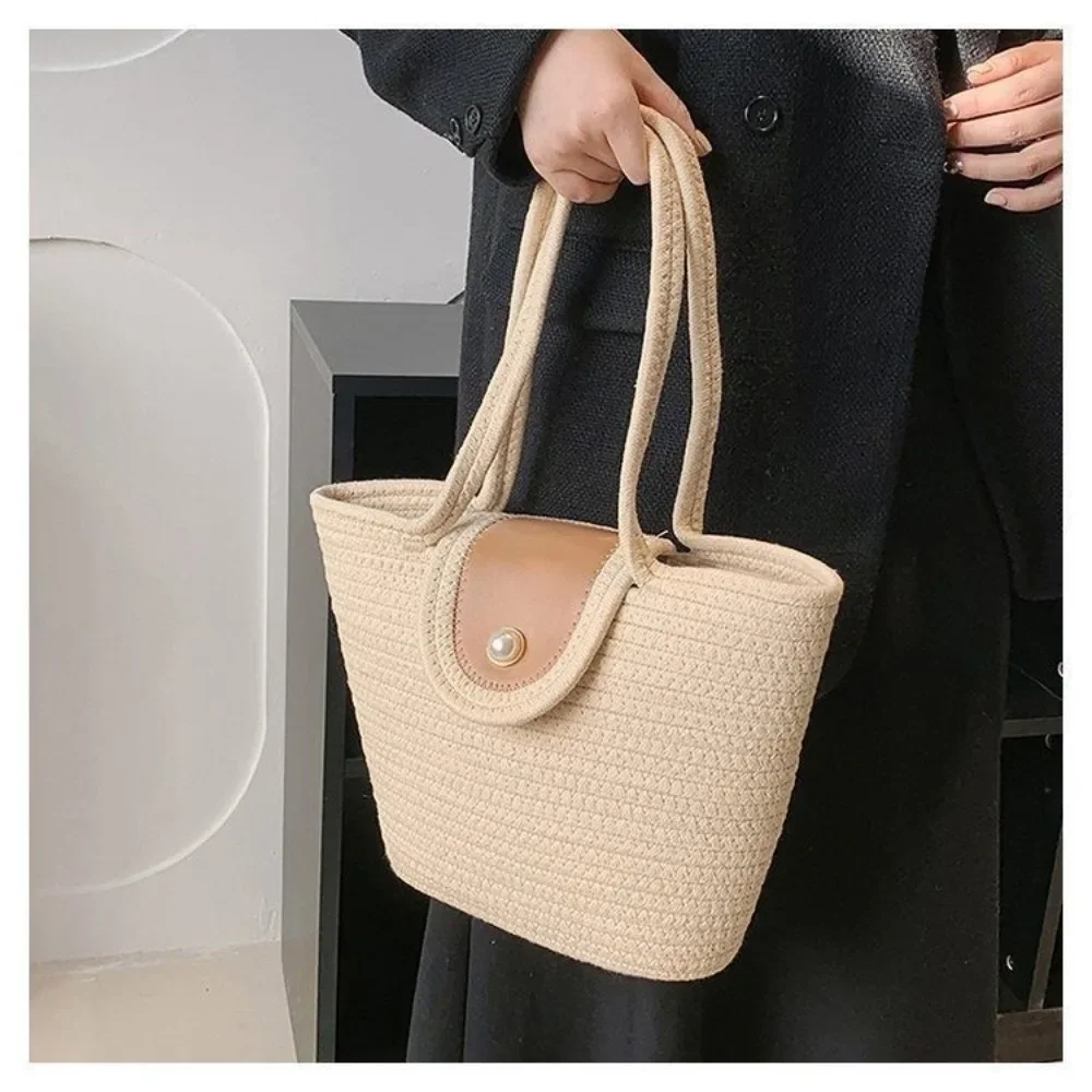 Women Casual Straw Handbags Wicker Woven Shoulder Bags Summer Beach Straw Bag Large Capacity Tote Lady Big Purses