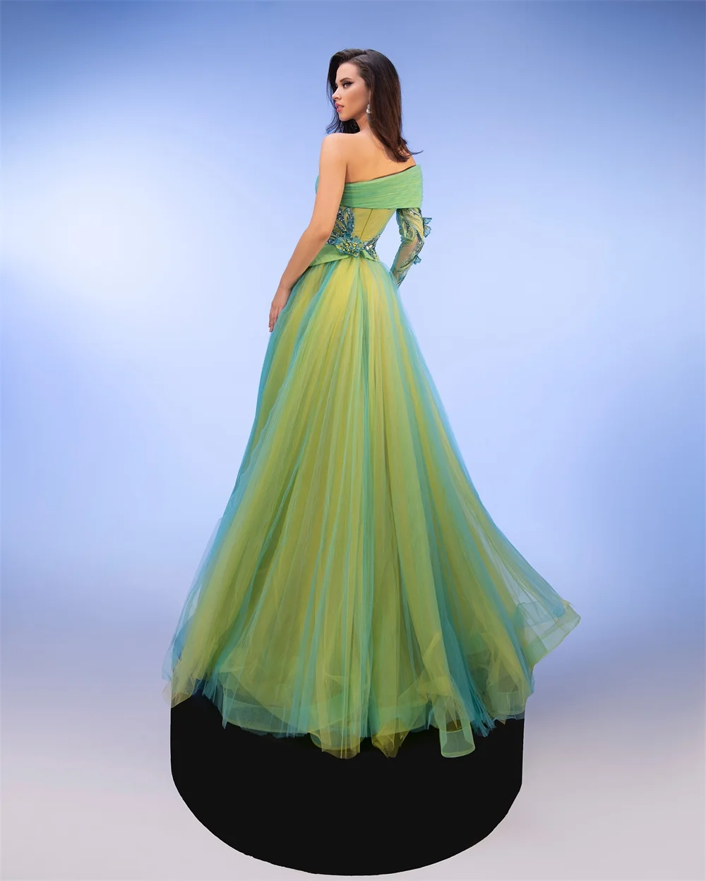 Evening Gown Prom Saudi Arabia Dearin One-shoulder Ball Floor Length Open Back Skirts Draped Tulle Layered Applique Bead Bespoke