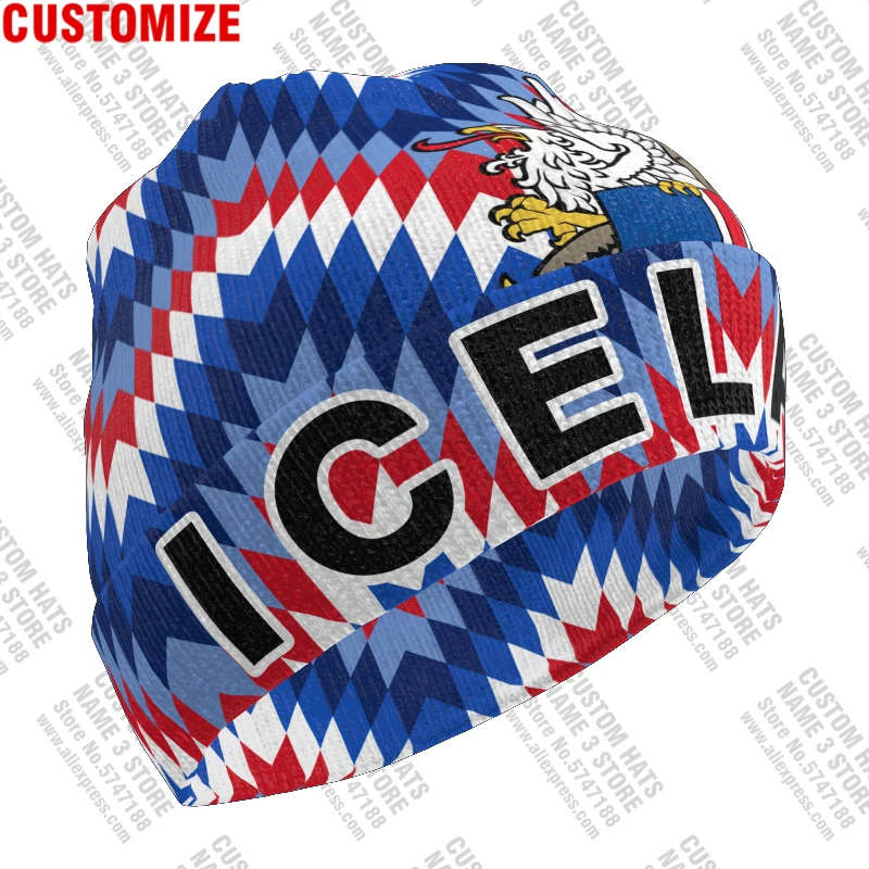 Iceland Knitted Hat 3D Free Custom Name Winter Cold Pullover Icelandair Isl Flag Knit Icelandic Keep Warm Caps Is Hip Hop Beanie