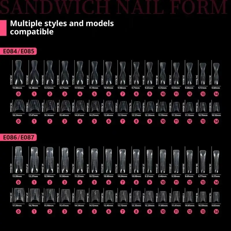 Sandwich Coffin Nail Forms Dual System Extension Molds Acrylic  60/240/300 Pcs for Quick Manicure