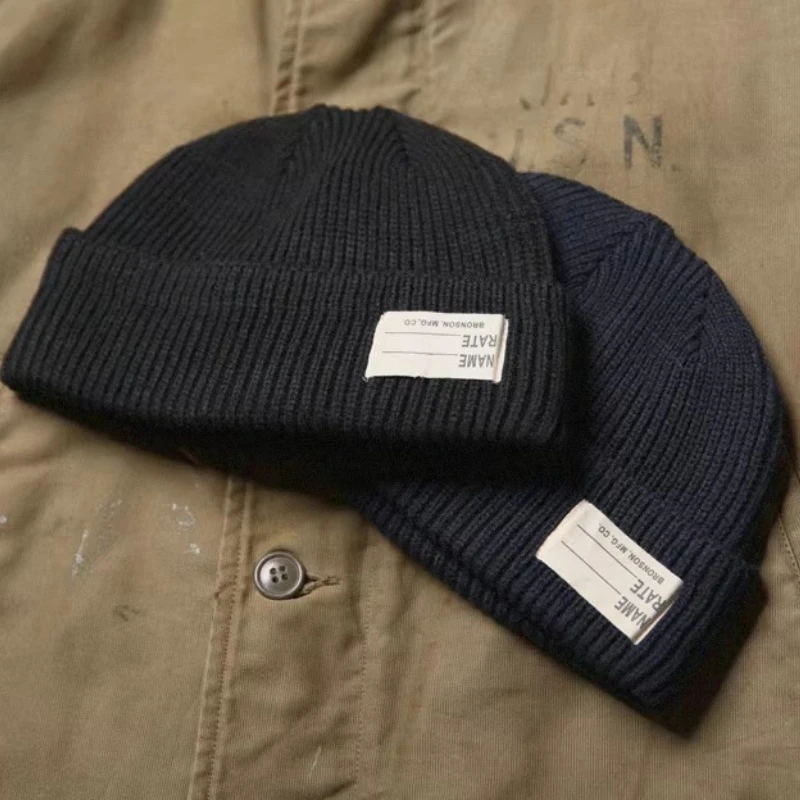 BRONSON Vintage Navy Dome Watch Cap Unisex American-Style Rolled-Brim Wool Hat
