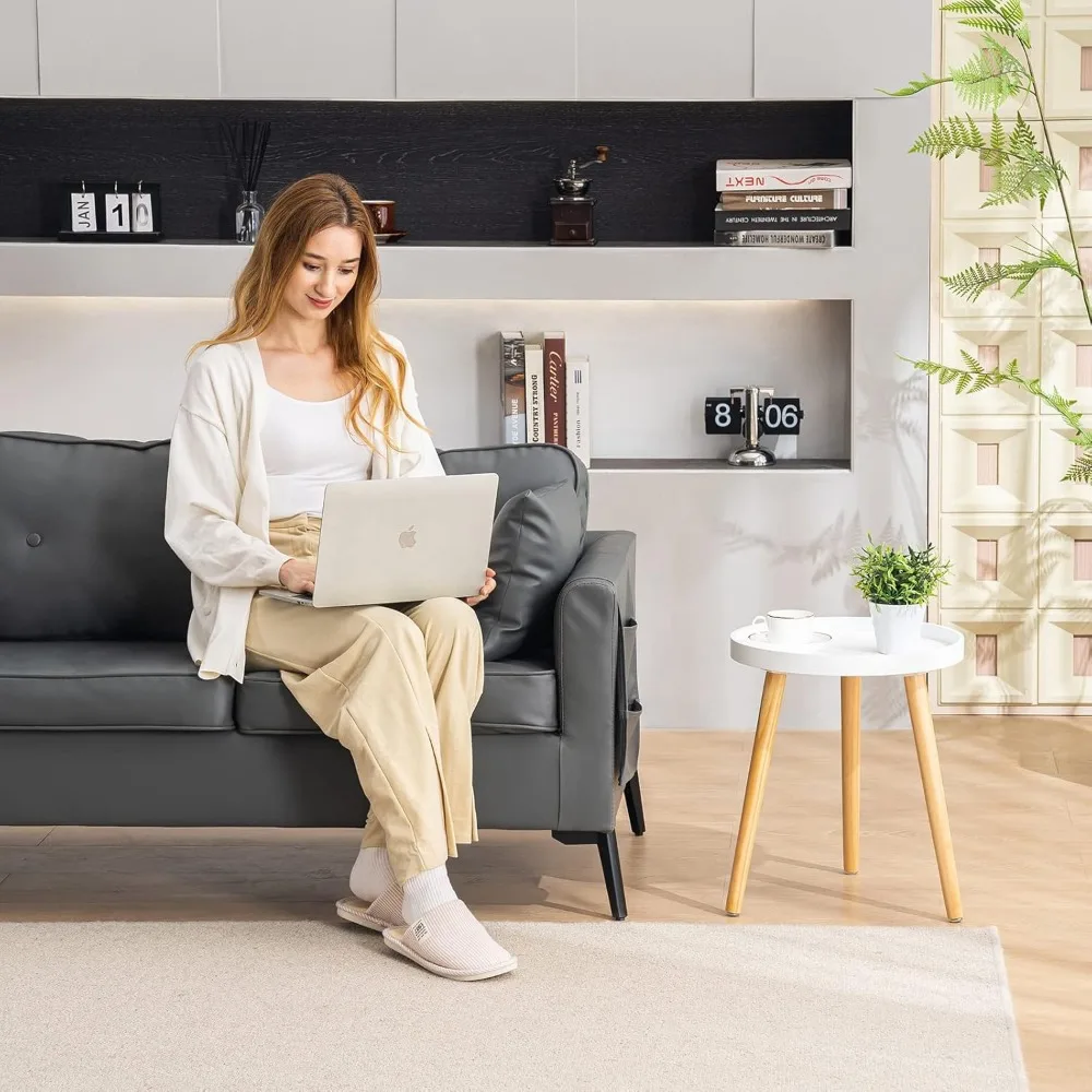 2개 세트 원형 사이드 테이블, 화이트 트레이 나이트스탠드 커피 엔드 테이블 (거실, 침실, 작은 공간용), 간편 조립 침대 옆 테이블