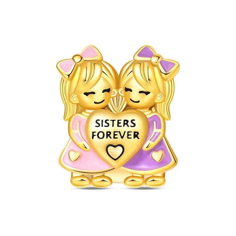 New 925 Sterling Silver Sisters Charms Beads Zircon Dangle Fit 3mm Original Bracelet DIY Women Fine Birthday Jewelry Gifts - view 2