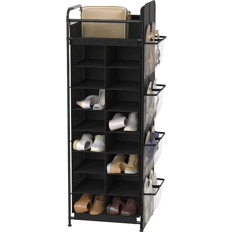 

Shoe Stand Tower Rack w/Side Hanging Pockets | Top Shelf, Black