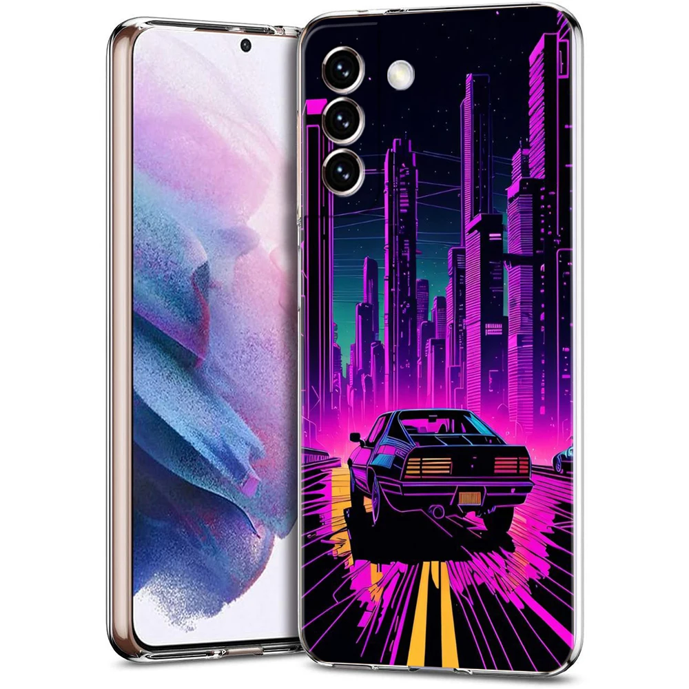 Synthwave Retro Phone Case Cover for Samsung Galaxy S24 S23 S22 S20 S21 FE Ultra S24 S23 S10 S10E S9 S8 Plus Transparent Shell