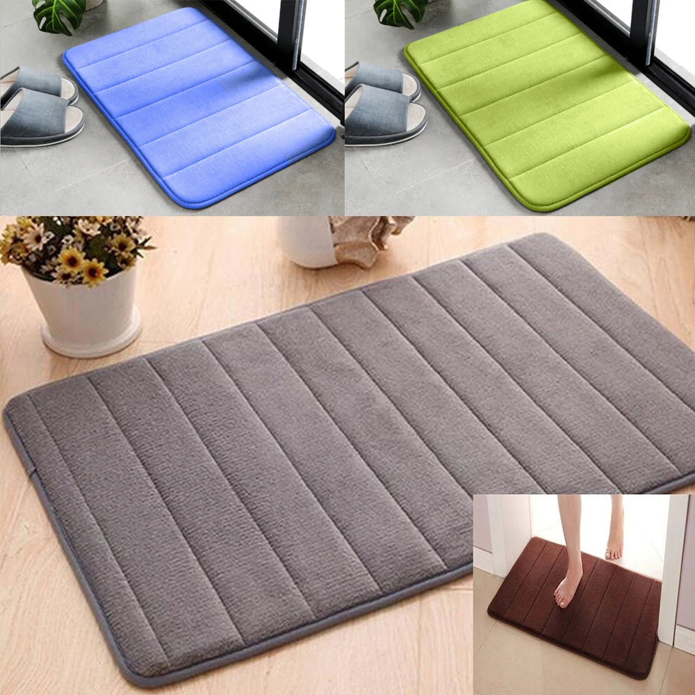 40X60CM Non slip Home Bath Mat Blue Coral Plush Floor Mat Non slip Water Absorbent Rebound Kitchen Entry Mat