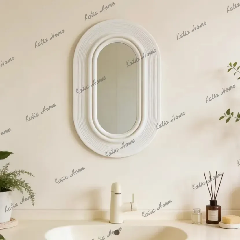 PG French Retro Style Oval Wall-Mounted LED Light Mirror Luxury Hotel Art Decoration White Anti-Fog Makeup Mirror Customization