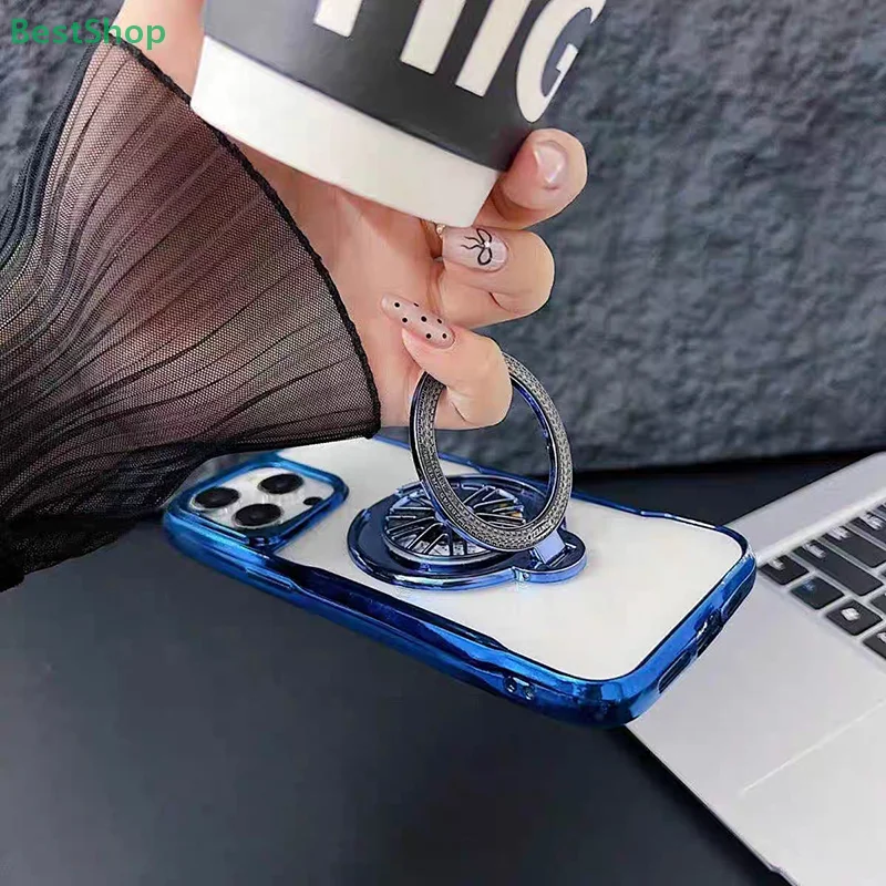 Cute Electroplating Gyroscope Plating Finger Ring Holder Stand Grip 360 Rotating For Mobile Phone Back Sticker Socket Bracket