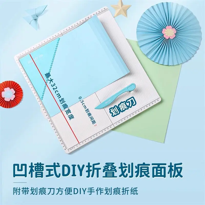 DIY Scoring Board and Creasing Tool with 45 Degree Triangle Plate and Scoring Knife for Paper Craft Folding Card Making and