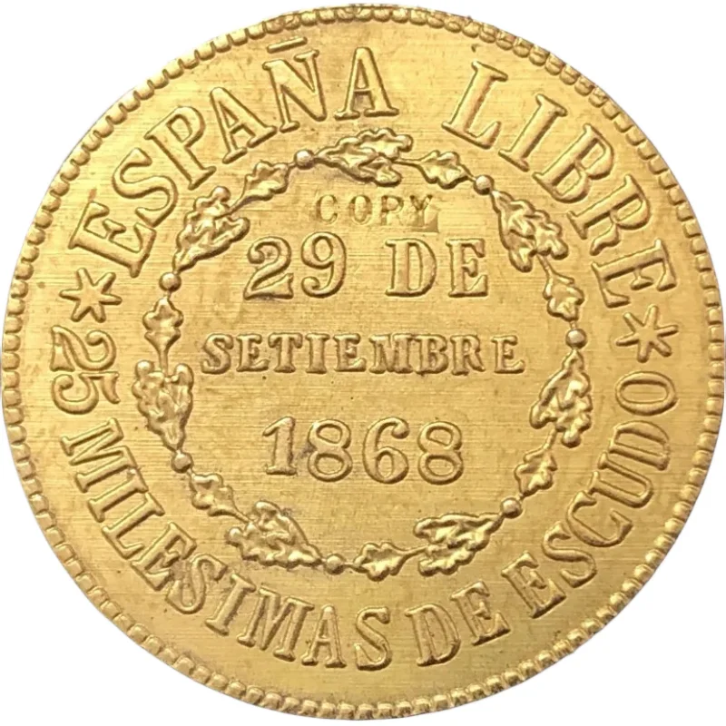 1868 Spain 25 Milesimas de Escudo-Provisional Bronze Copy Coin