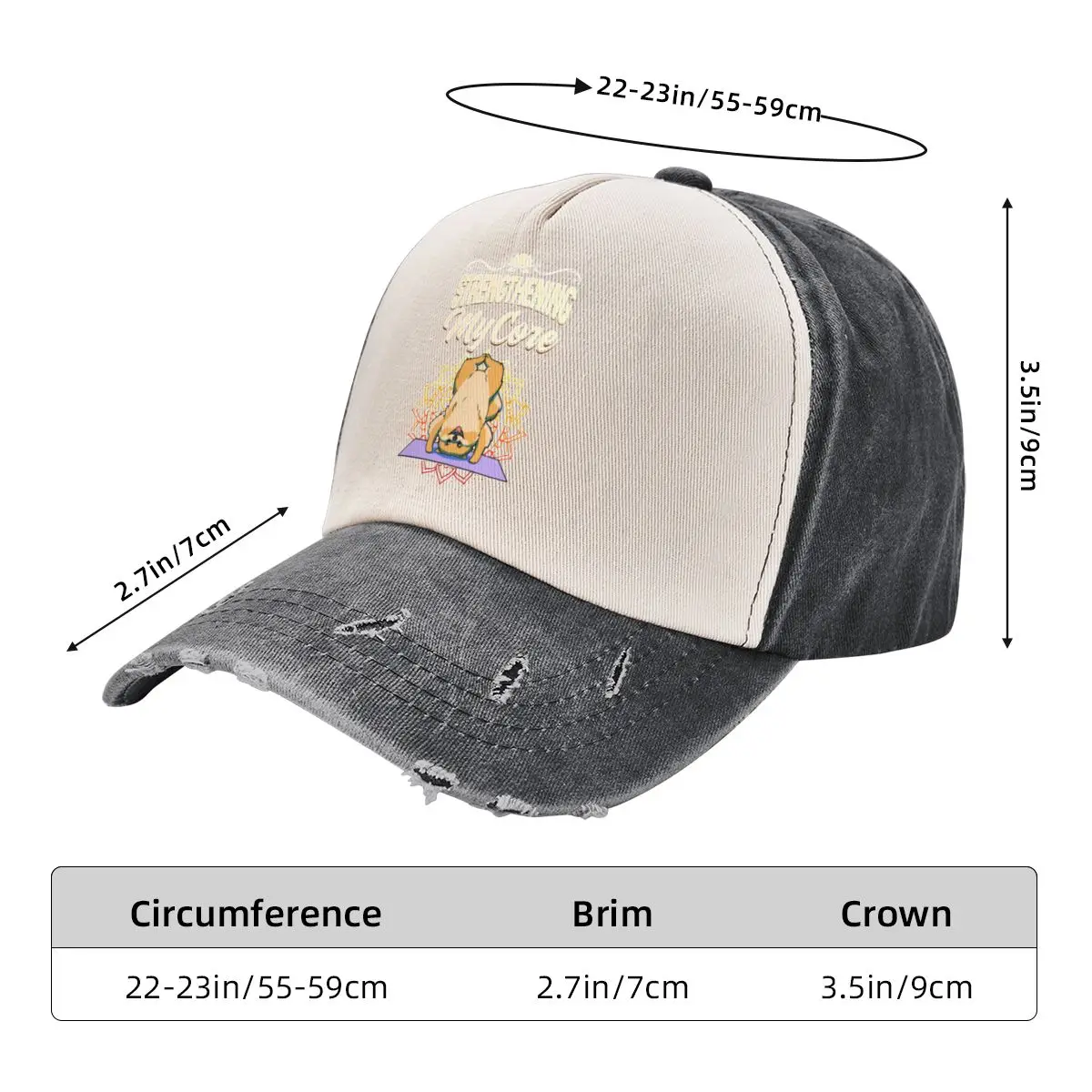 Cowboy color wash hat Fitness Exercise Pomeranian Dog Strengthening My Core Baseball Sun Hat Vintage Travel Unisex Chapeau image 5