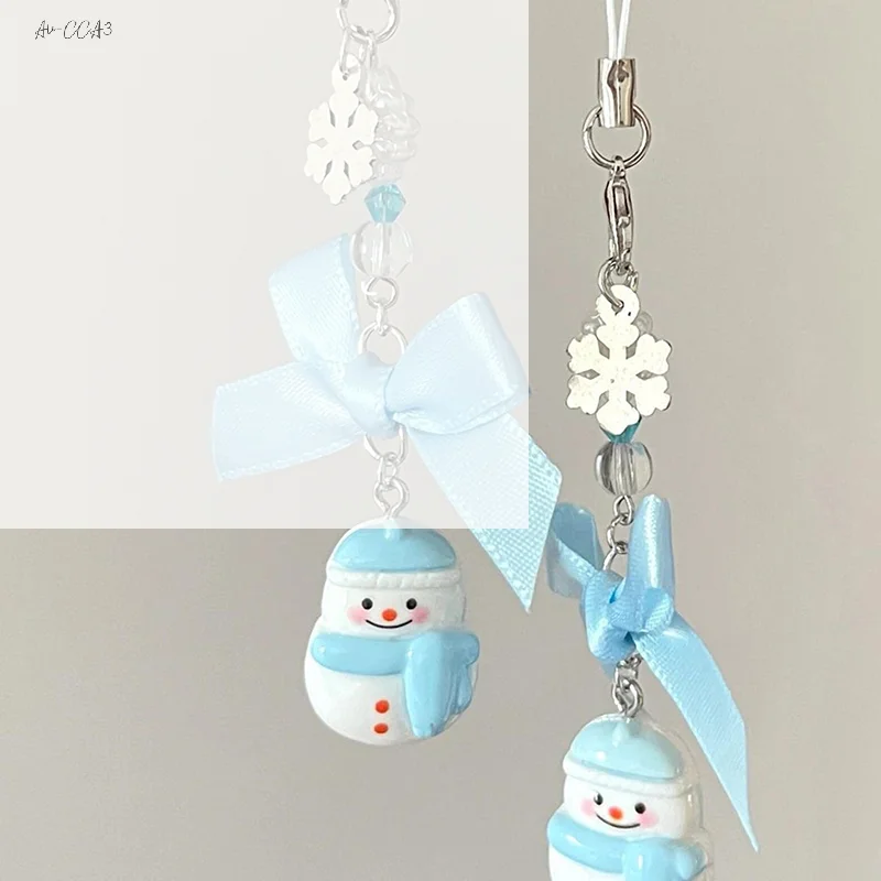 Fashion Snowman Hairball Snowflake Pendant Keychain Sweet Phone Strap Cute Bag Hanging Decoration Portable Phone Lanyard Gifts