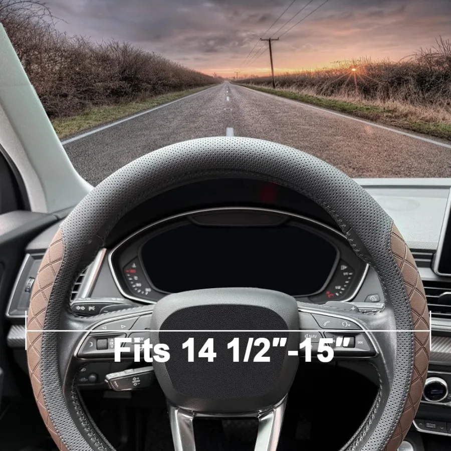 غطاء عجلة القيادة من جلد نابا، تصميم أنيق متقلب ماسي، مقاوم للانزلاق، يعزز راحة القيادة، مناسب لـ S #4