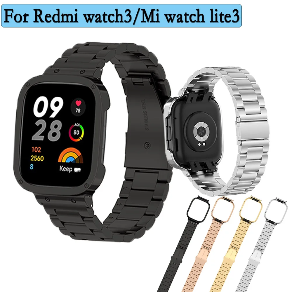 Metal Strap For Redmi watch3 / Mi watch lite3 Stainless Steel Smart Watch Wristband Fashion Luxury Watchband With Watch Frame