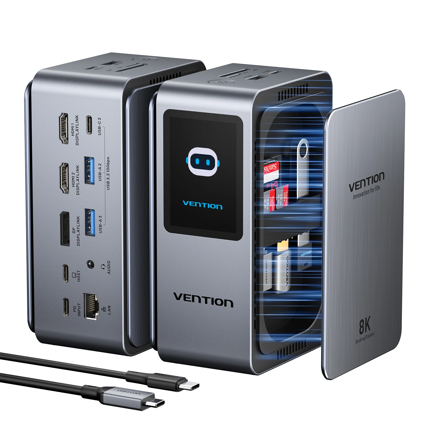 Vention Smart Screen 13-in-1 8K@30Hz USB-C MST Dockingstation Hub Dreifach-Monitor USB 3.2 10Gbps für MacBook Pro Windows Laptop