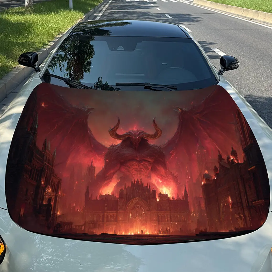 

Giant Flame Demon Car Hood Stickers, Suitable For SUV And Truck Covers - Waterproof And Durable Vinyl Stickers, High-quality Gif