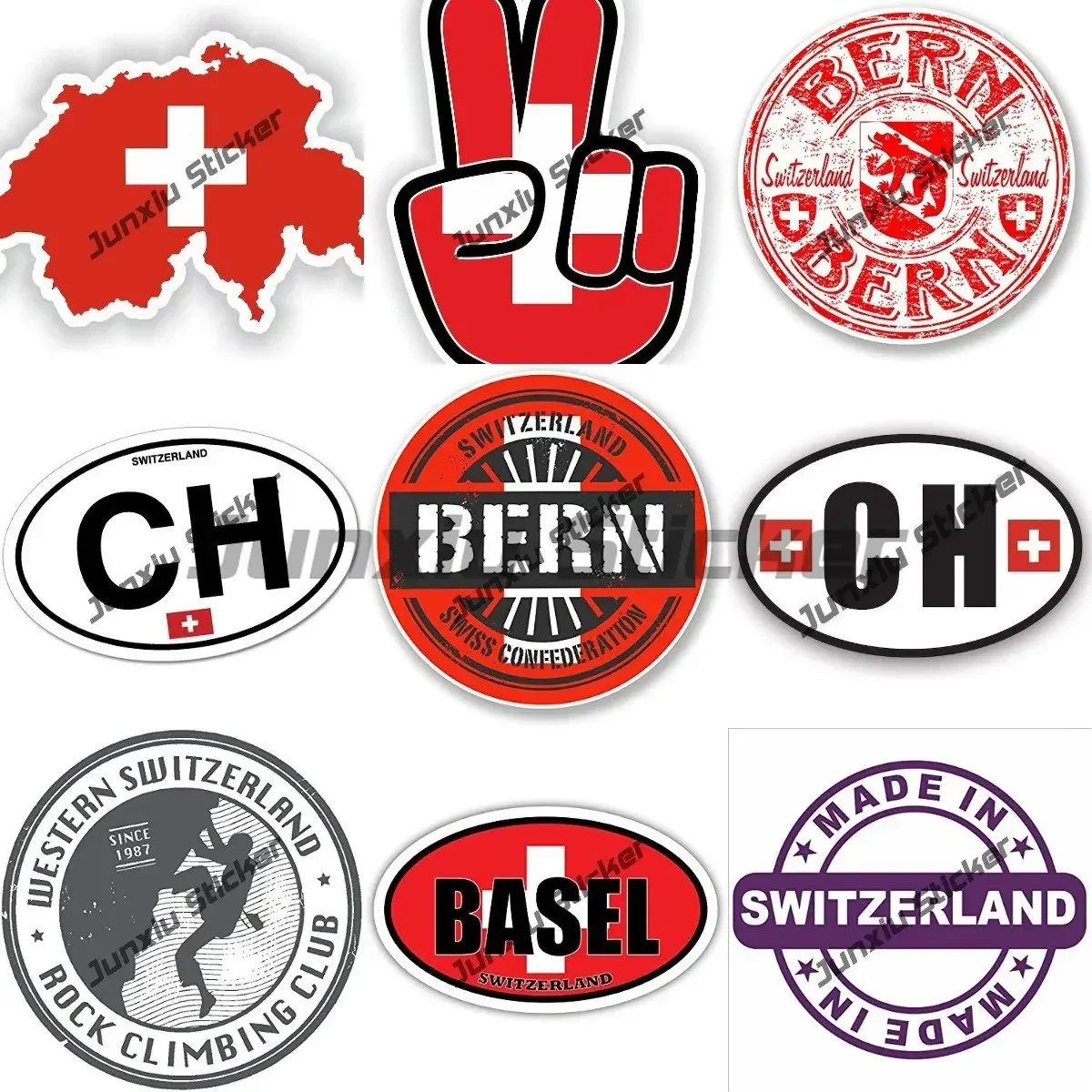 Switzerland Flag Sticker Bern Basel Switzerland Stamp Travel Vinyl Stickers CH Switzerland Country Code Oval Sticker Accessories