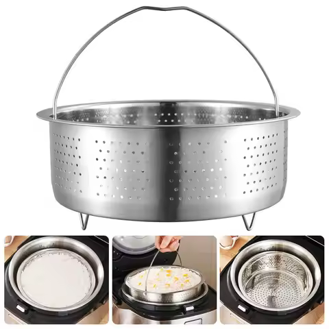 Stainless Steel Pressure Cooker Steamer Grid Drain Basket with Silicone Handle - Kitchen Rice Food Steaming Cooking Tool