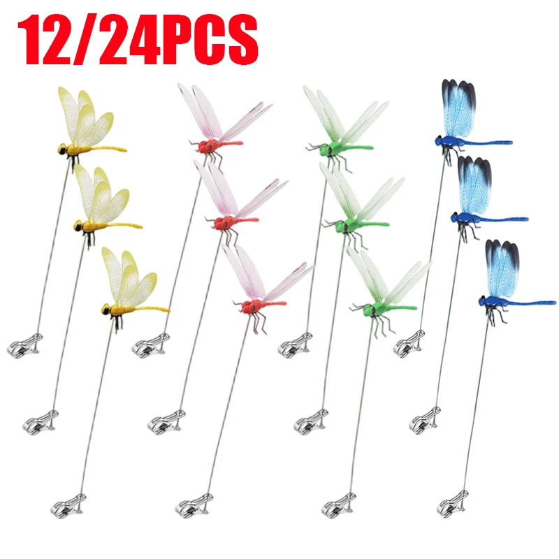 

12/24 шт. реалистичные приманки моделирование садовый кол украшение на открытом воздухе реалистичные уличные 3D декоративные зажимы зажим для шляпы в виде стрекозы