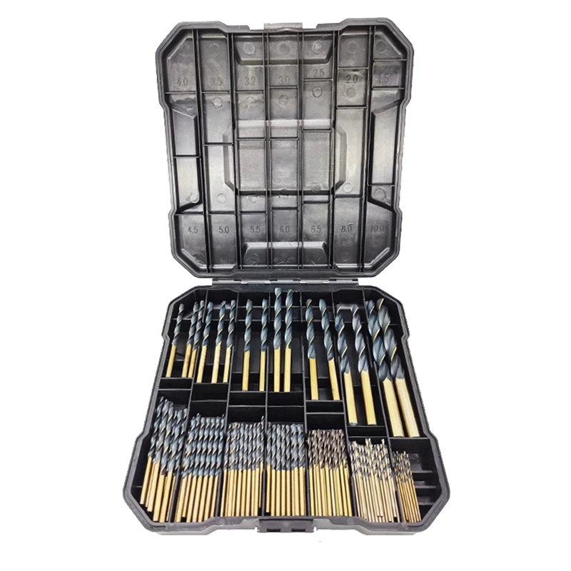 99Pcs Titanium Drill Bit Parts For Steel Wood Metal Copper Drill Bit Titanium-Plated Twist Drill Bit Wood Drilling