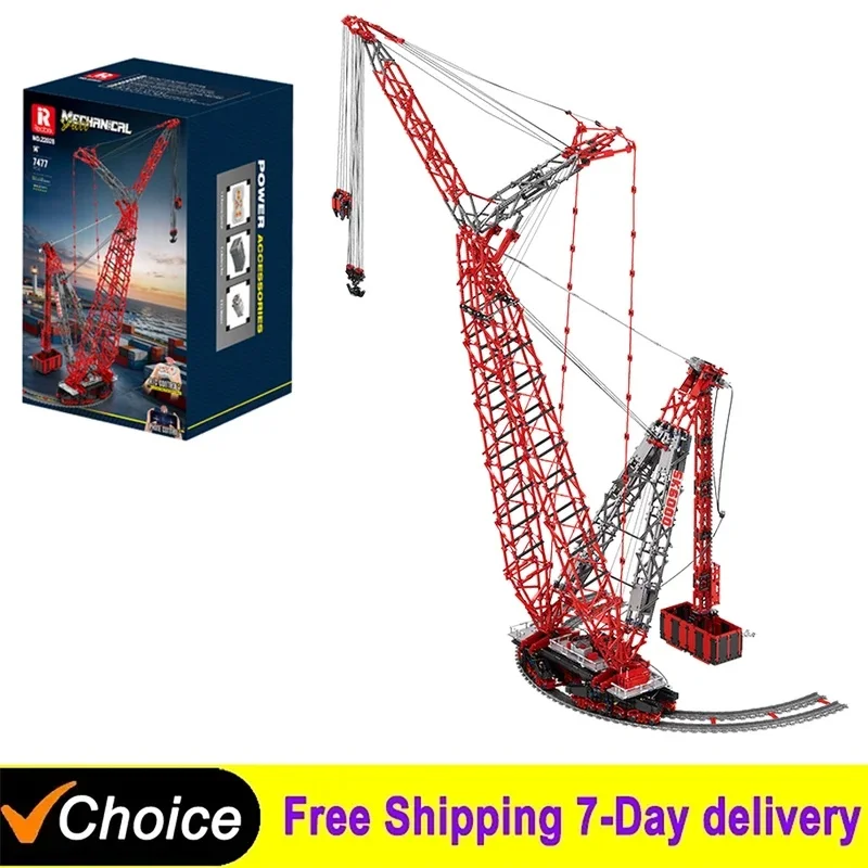 Reobrix 22028 7477Pcs Big Technical SK6000 Heavy Ring Crane Building Blocks Remote Control Crane Model Bricks Toys For Boys