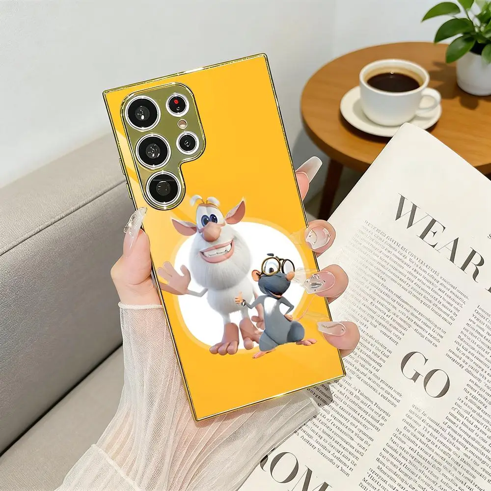 Anime CARTOON B-booba Phone Case Luxury Electroplated Metal Frame Case For Samsung Galaxy S25 S24 S23 Ultra