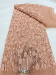 African Mesh Lace Fabric for Women, Nigerian Lace Fabric, Embroidered Crystal Stone Net, High Quality, Party Dress, DP0189