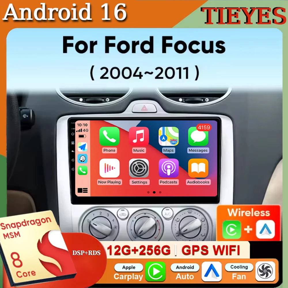 For Ford Focus 2 3 Mk2 Mk3 2004-2011 Android 16 Navigation Car Radio Multimedia Player Stereo Carplay Auto 2K QLED GPS 4G