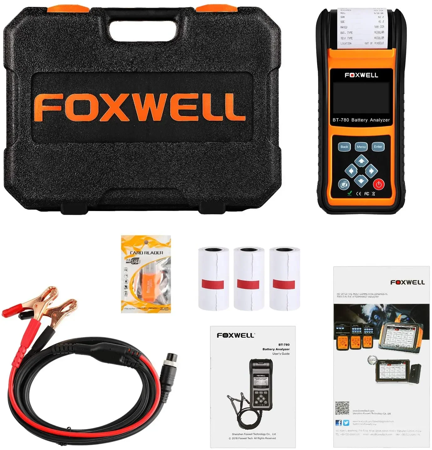 FOXWELL BT780 Digital Car Battery Load Tester 12V 24V Auto Car Battery Analyzer with Built-in Printer Car Diagnostic Scanner